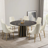 Modern Artificial Stone Round Metal Iron Base Dining Table, Can Accommodate 8 People, (Not Including Chairs) - Black - Furniture Home Direct