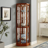 6 Shelf Lighted Corner Curio Cabinet With Adjustable Tempered Glass Shelves And Mirror Back (E26 Light Bulb Not Included) - Furniture Home Direct