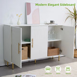 3 Door Large Storage Sideboard With Handles For Kitchen, Dining Room And Living Room, Accent Buffet Cabinet, Coffee Bar Sideboard Cabinet With 3 Doors - White / Gold - Furniture Home Direct