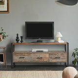 Reclaimed Wood Media TV Console Table With 3 Drarwer, Open Shelf - Antique Gray - Furniture Home Direct