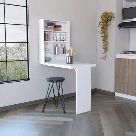Wall Foldable Table With Multiple Shelves - White - Furniture Home Direct