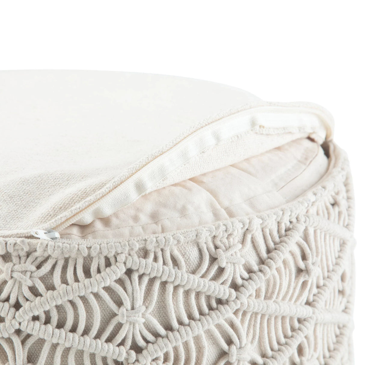 Coates - Round Macrame Pouf - Natural - Furniture Home Direct