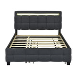 Upholstered Platform Bed With LED Frame, With Trundle And 2 Drawers - Furniture Home Direct