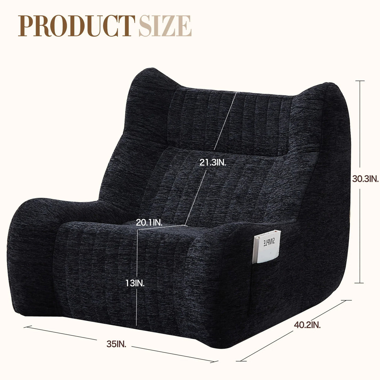 Bean Bag Chair With Armrests Oversized Comfy Beanbag Lounge Lazy Floor Sofa Accent Chair For Living Room - Black - Furniture Home Direct