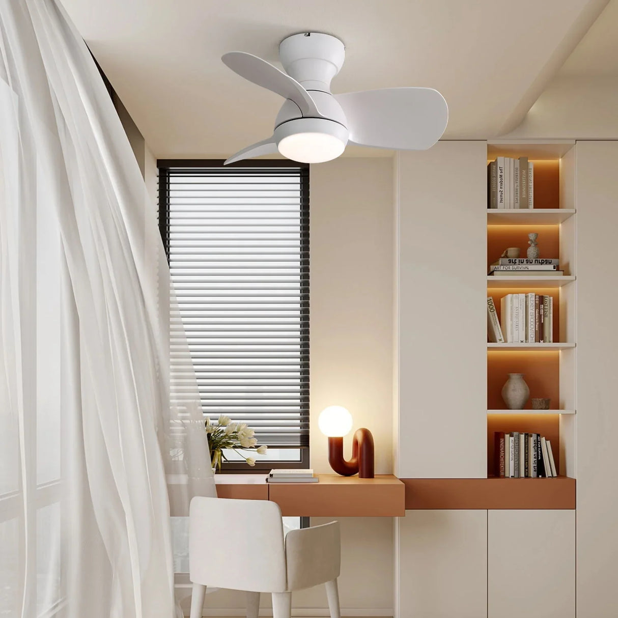 23" Bedroom Ceiling Fan With 3 Color Dimmable 3 ABS Blades Remote Control Dc Motor Black With 18W Led Light - Furniture Home Direct