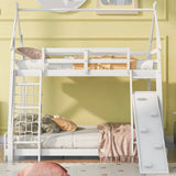 Twin Over Queen House Bunk Bed With Climbing Nets And Climbing Ramp - Furniture Home Direct