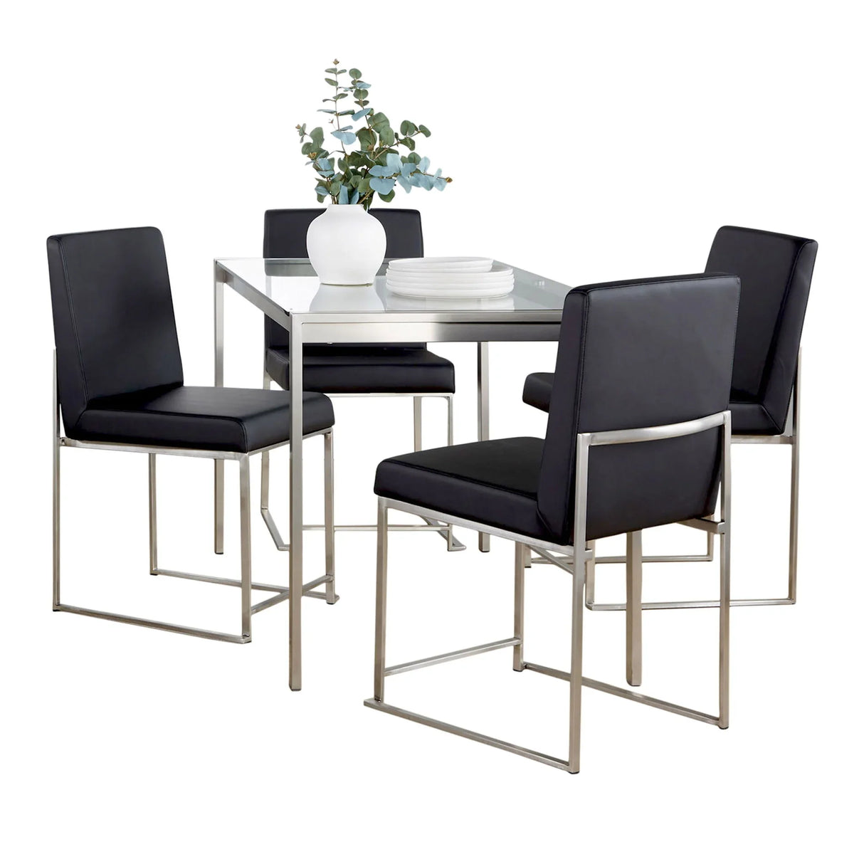Fuji - High Back Contemporary Dining Set, Glass 5 Piece - Furniture Home Direct