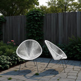 Outdoor Lounge Chair Set With Handwoven Seats, Weather Resistant - White