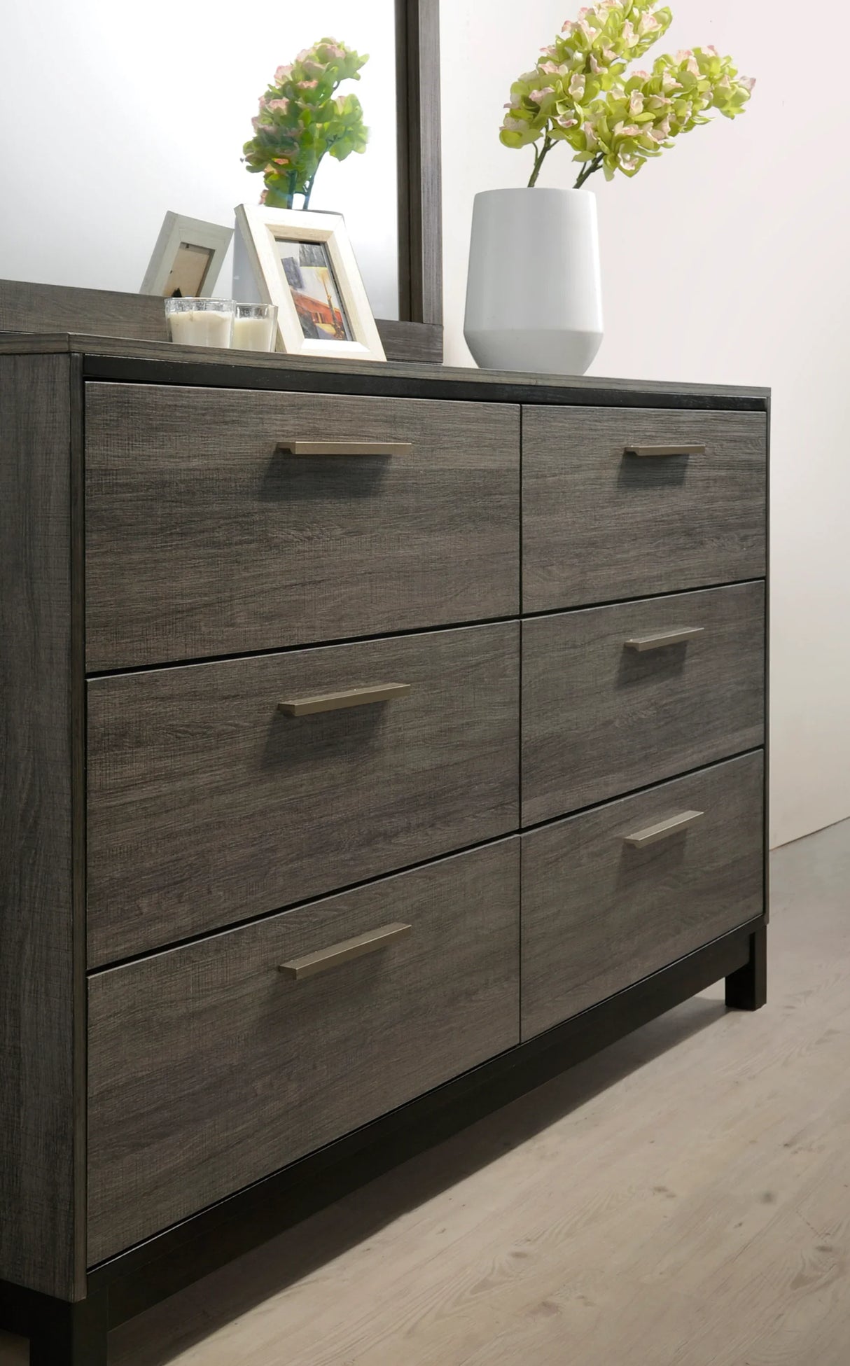 Bedroom Set King Bed Dresser Mirror Nightstand Chest Grey - Furniture Home Direct