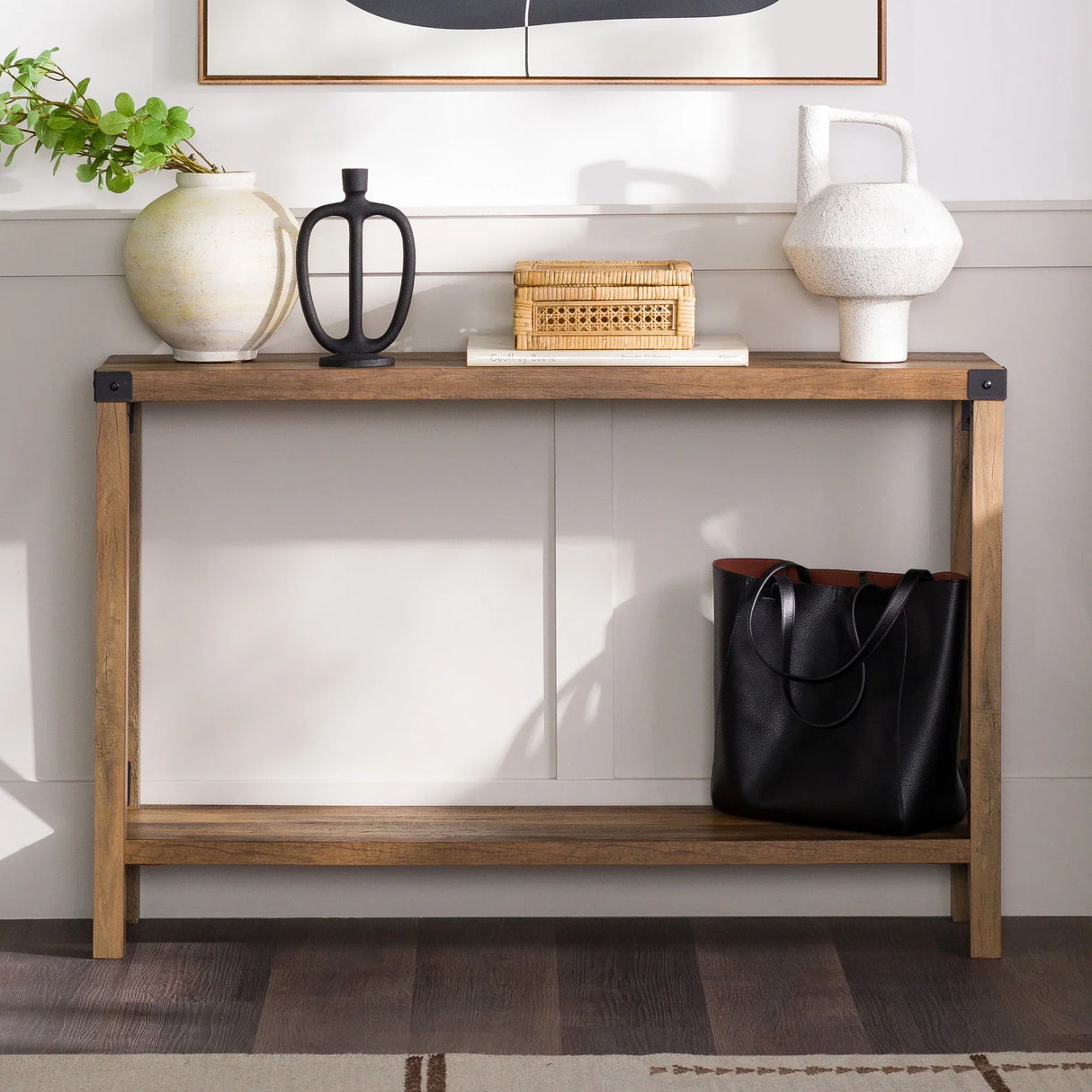 Farmhouse Metal X Table With Lower Shelf - Furniture Home Direct