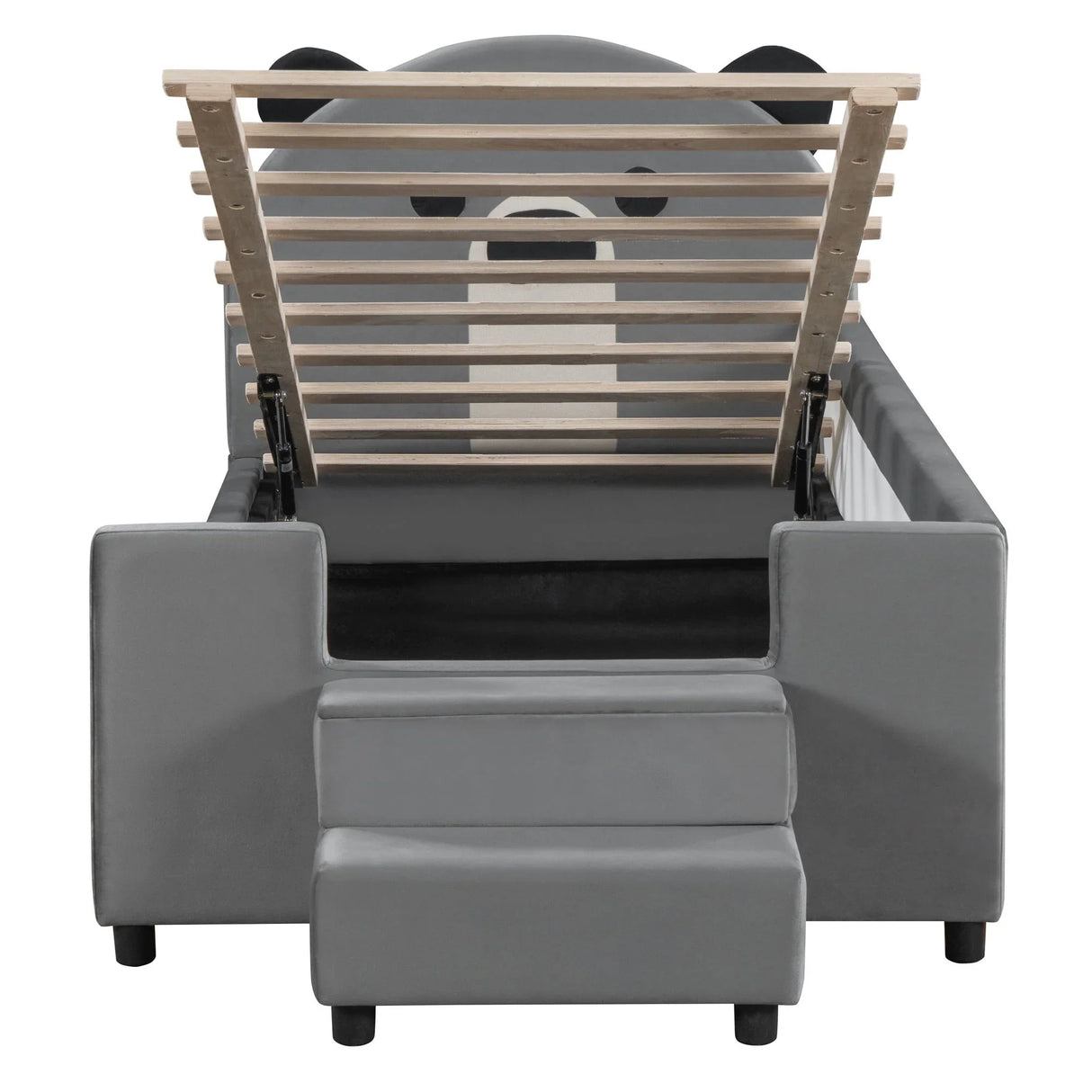 Upholstered Daybed With Bear Shaped Headboard, Hydraulic System And Breathable Mesh Fence - Furniture Home Direct