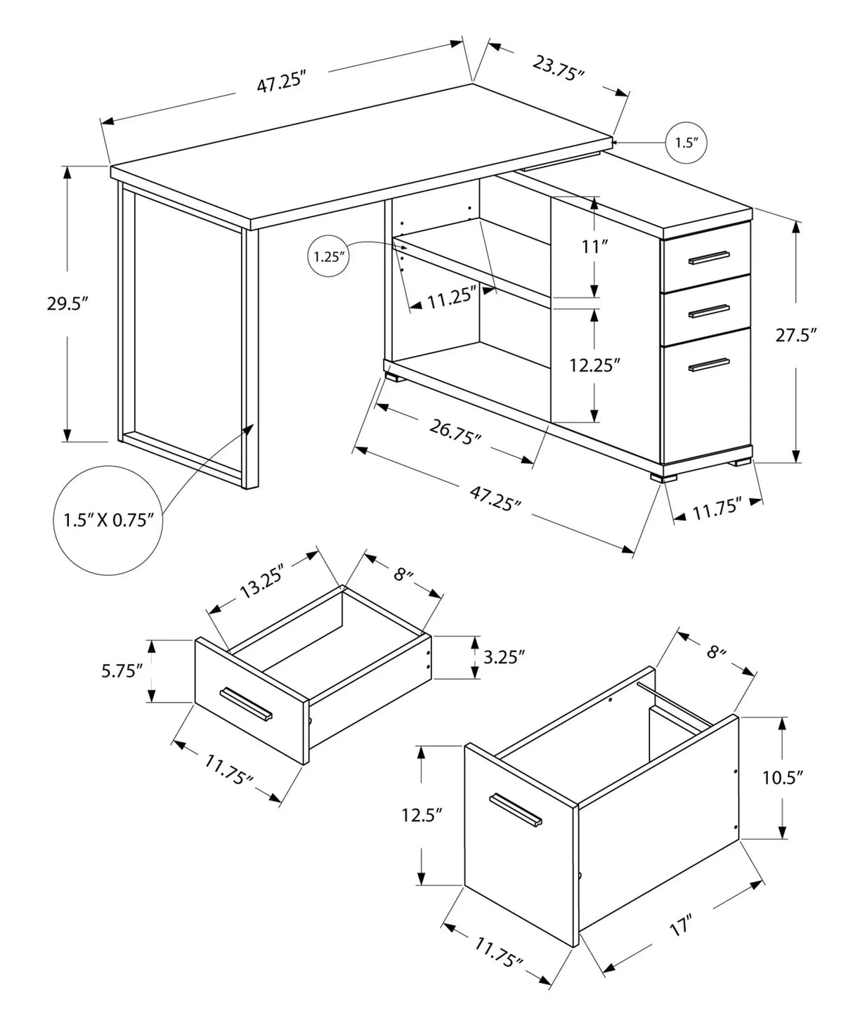 Computer Desk, Home Office, Corner, Left, Right Set - Up, Storage Drawers, L Shape, Laptop, And Contemporary & Modern - Furniture Home Direct