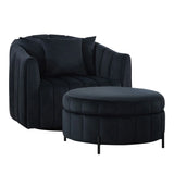 Oversized Velvet Swivel Barrel Accent Chair And Ottoman Set With Storage - Furniture Home Direct