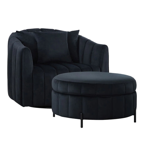 Oversized Velvet Swivel Barrel Accent Chair And Ottoman Set With Storage - Furniture Home Direct