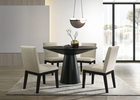Jasper - Contemporary Round Dining Table With Black Finish Chairs - Furniture Home Direct