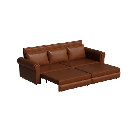 3 In 1 Convertible Sleeper Sofa With Nailhead Trim & Rolled Arm - Furniture Home Direct
