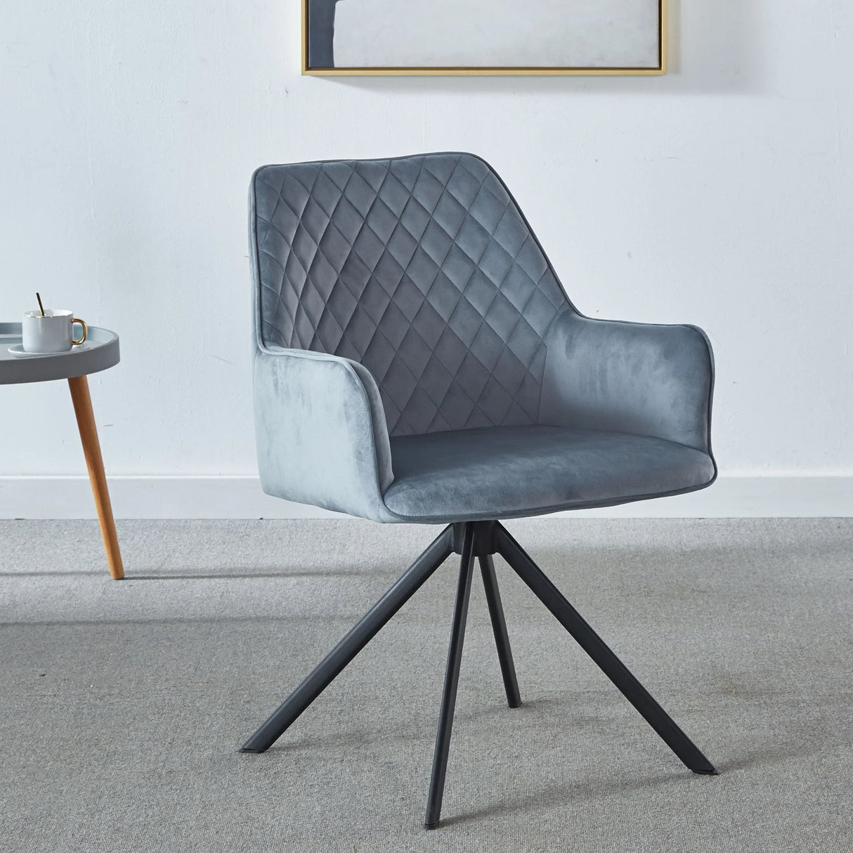 Modern Desk Chair No Wheel, Ergonomic Office Chair Home Office Upholstered Chair, Computer Chair For Bedroom, Reception Room, Living Room With Metal Legs - Blue - Furniture Home Direct