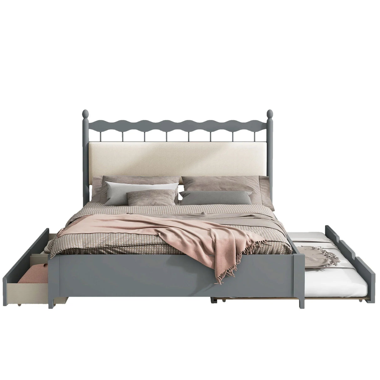 Storage Platform Bed With 2 Big Drawers & Trundle - Furniture Home Direct