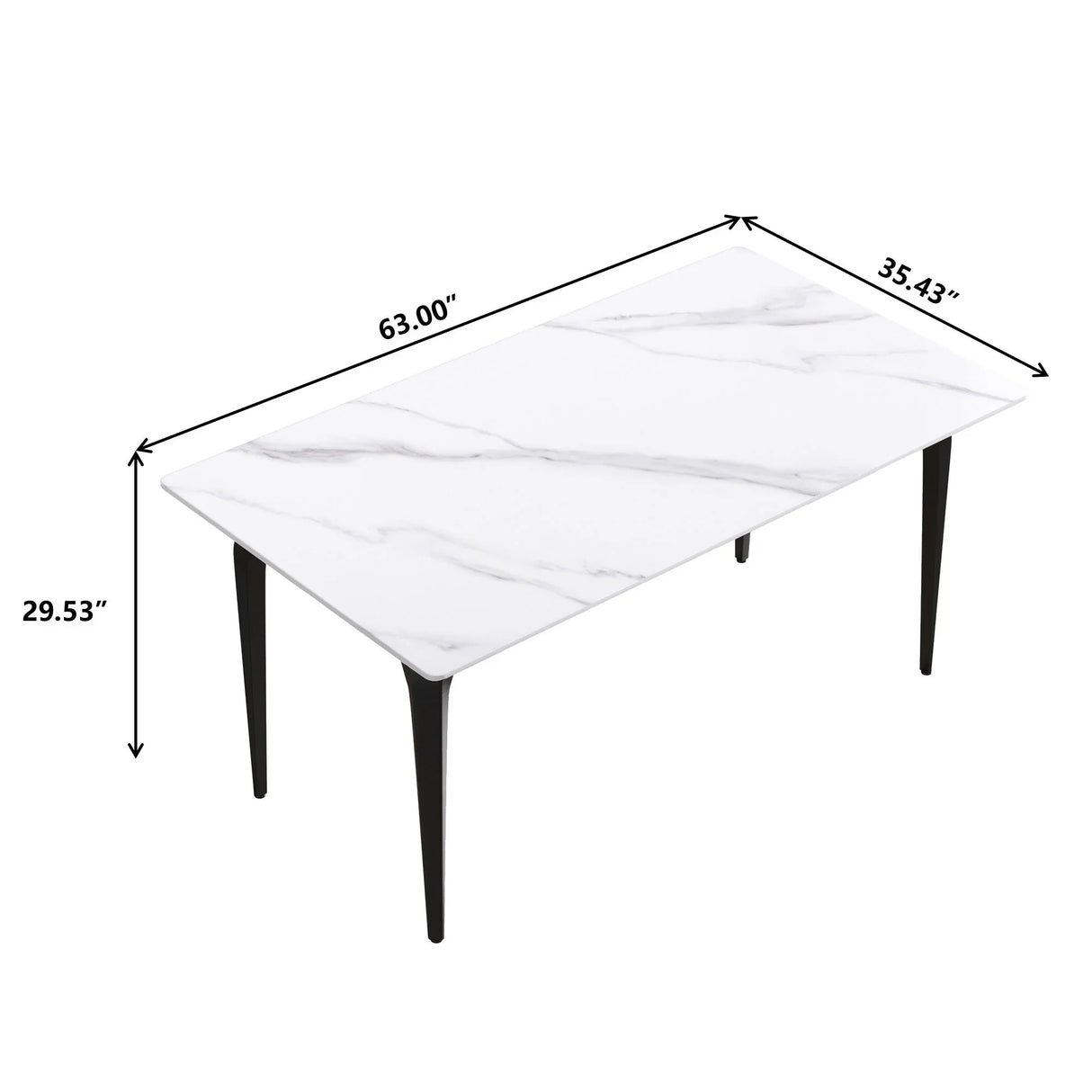 63" Modern Artificial Stone White Straight Edge Black Metal Leg Dining Table, 6 People - White / Black - Furniture Home Direct