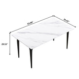 63" Modern Artificial Stone White Straight Edge Black Metal Leg Dining Table, 6 People - White / Black - Furniture Home Direct