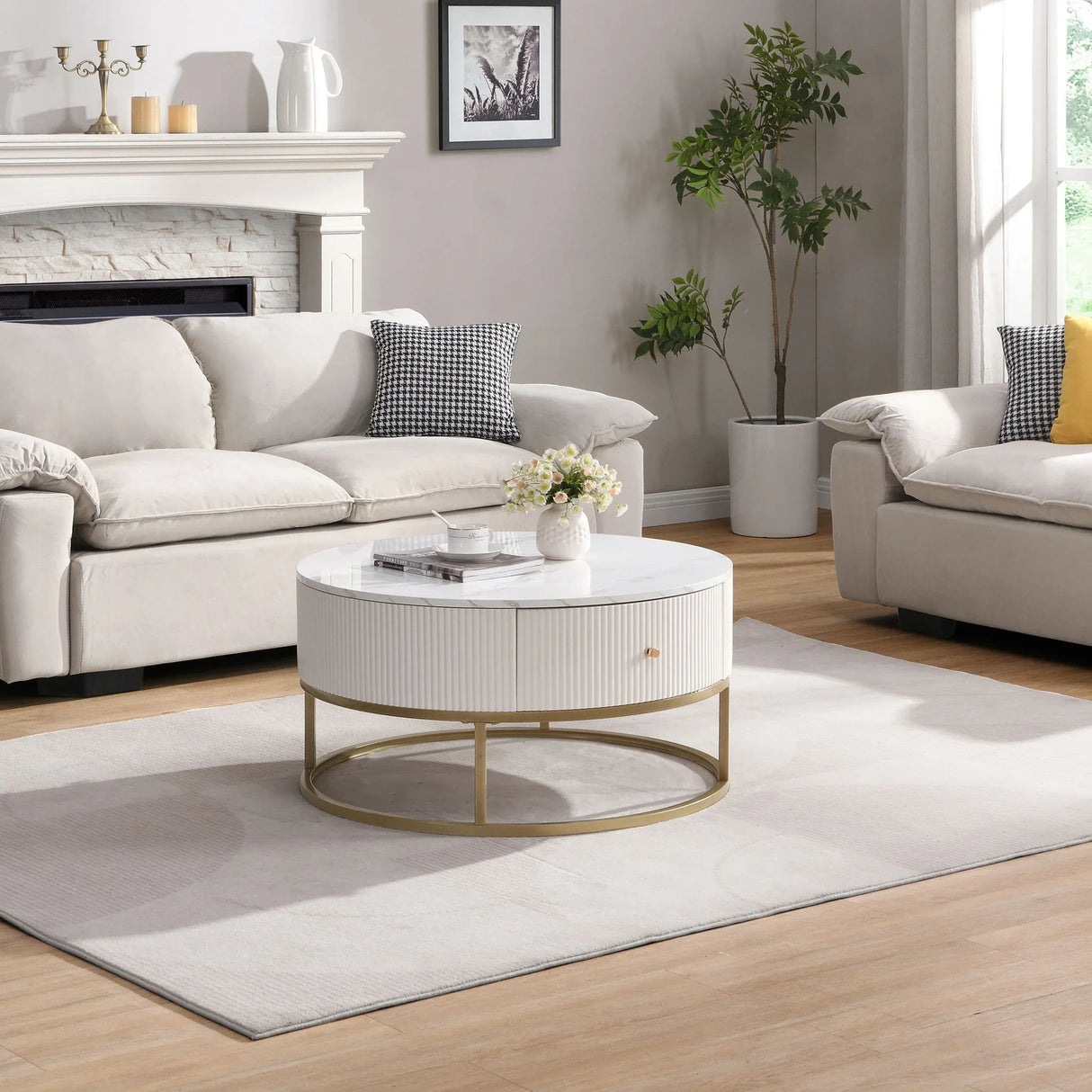Modern Round Table With Drawers - Furniture Home Direct