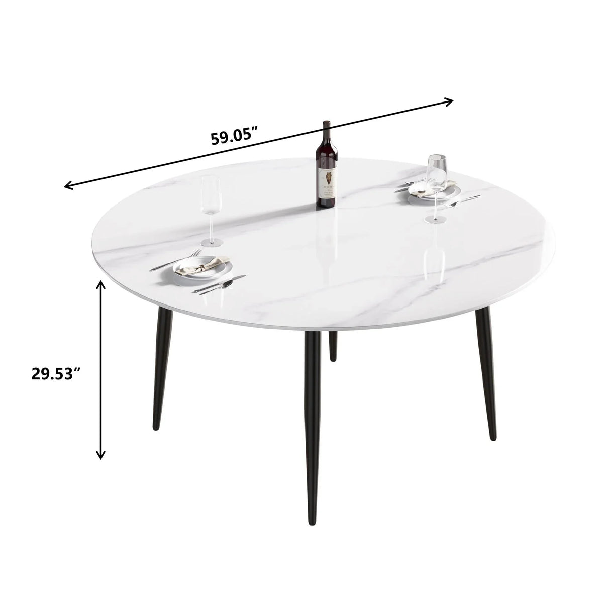 Modern Man-Made Stone Round Metal Dining Table-Position For 6 People - Furniture Home Direct