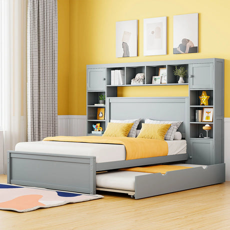 Bed With All In One Cabinet, Shelf And Sockets, Trundle - Furniture Home Direct