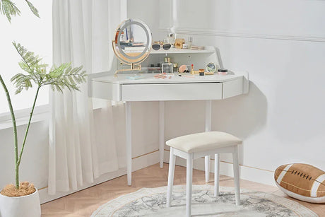 Vanity Desk With Large Storage Modern Design Stool White - Furniture Home Direct