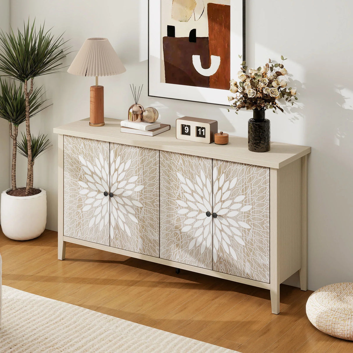 Modern Storage Cabinet With 4 Doors & Adjustable Shelves - Furniture Home Direct