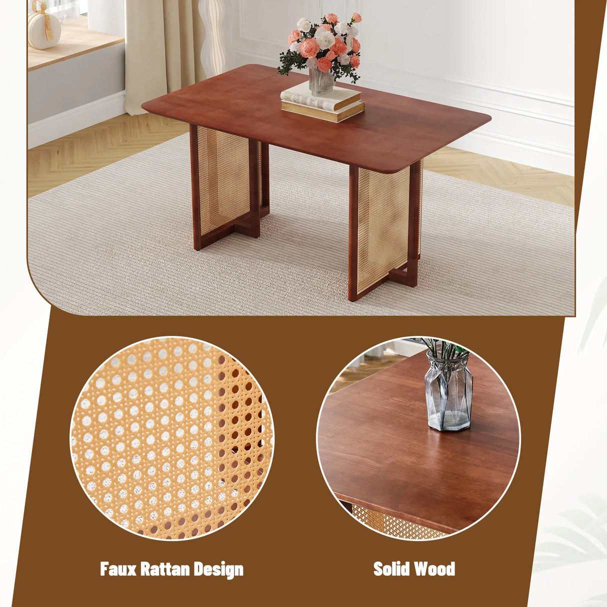 Dining Table Retro Solid Wood Rectangular Classic Walnut - Furniture Home Direct