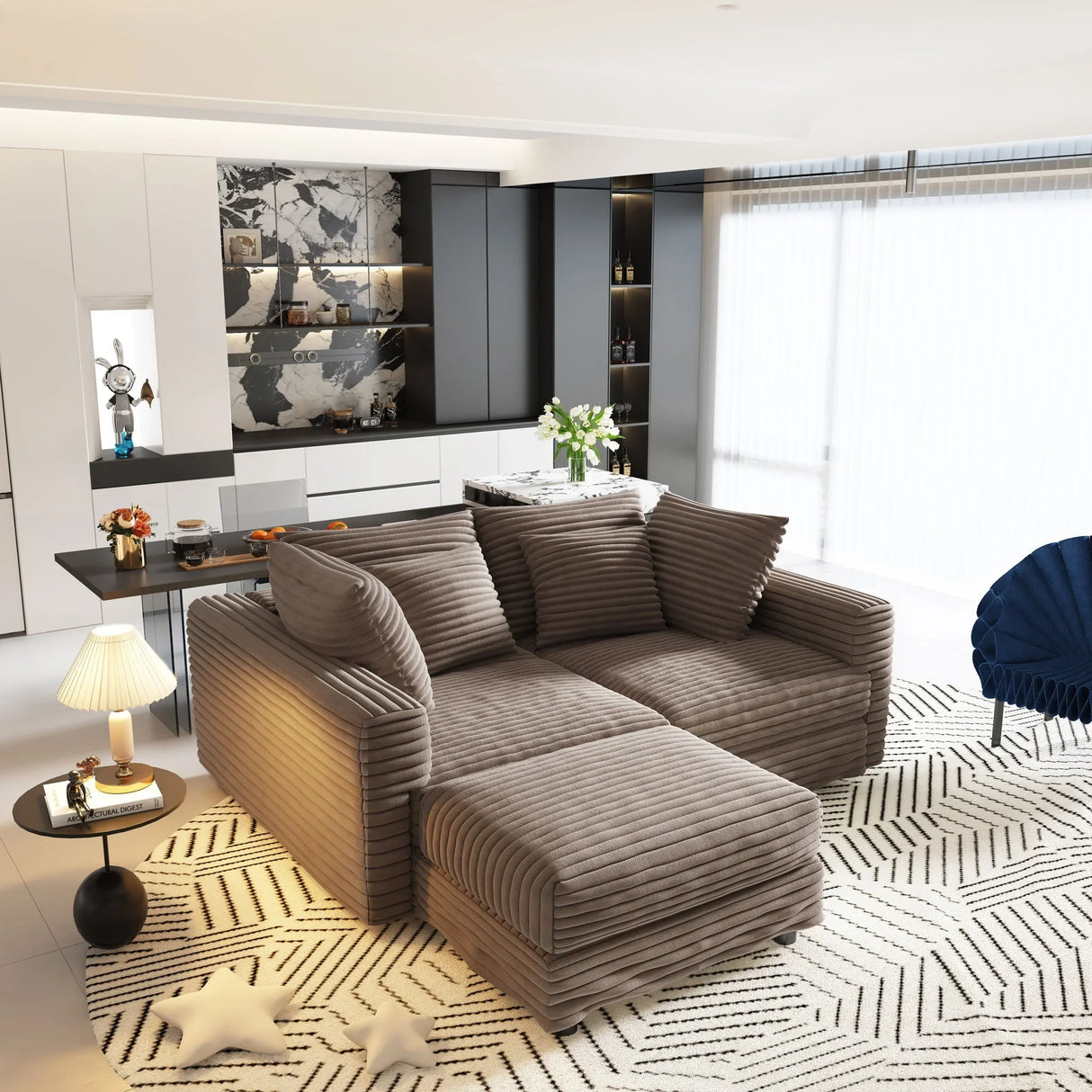 Deep Seat Convertible Sofa With Soft Pillows And Ottomans - Furniture Home Direct