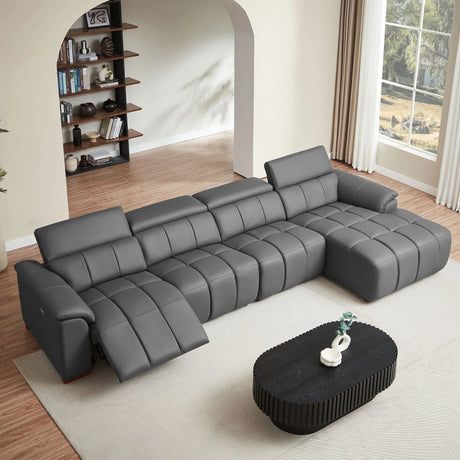 Genuine Leather Power Sectional with USB Port - Gray - Furniture Home Direct