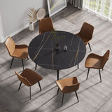 Modern Man-Made Stone Round Dining Table-Position For 6 People - Furniture Home Direct