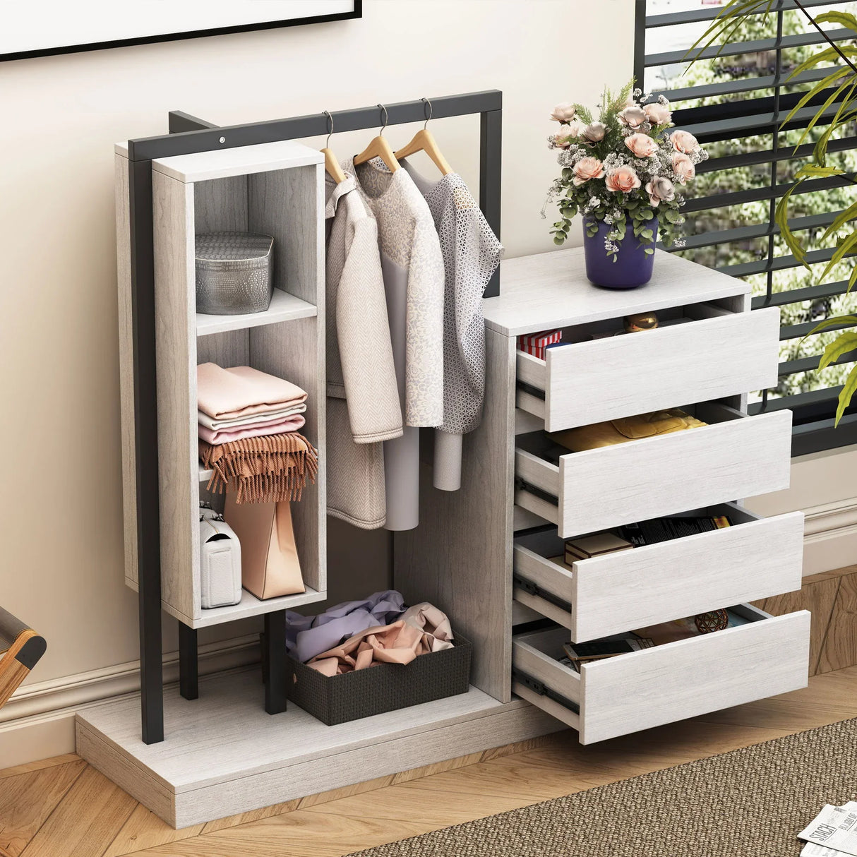 Wardrobe With 4 Drawers And 3 Shelves - Furniture Home Direct