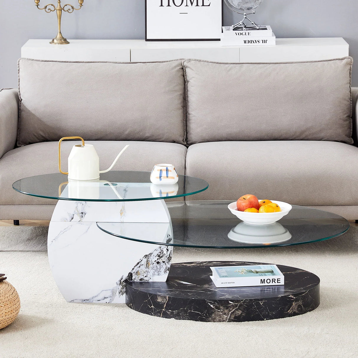 Contemporary Artistic Double Layer Coffee Table,Tempered Glass Top - Furniture Home Direct