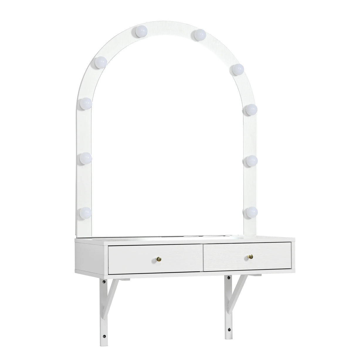 Floating Vanity Desk With Lighted Mirror And Drawers White - Furniture Home Direct