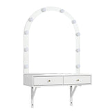 Floating Vanity Desk With Lighted Mirror And Drawers White - Furniture Home Direct
