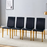Dining Chairs Four Modern PU Leather Gold Legs Black - Furniture Home Direct