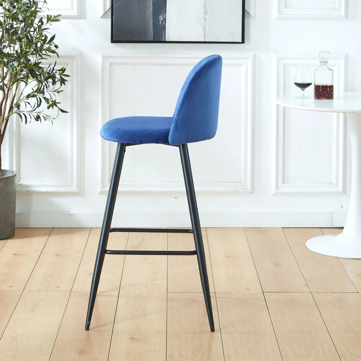 Bar Stool (Set of 2) Modern Counter Bar Height Chair With Back, Sturdy Metal Legs & Footrests, Island Stool For Kitchen Bar - Blue - Furniture Home Direct