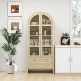 Tall Arched Kitchen Pantry, Modern Farmhouse Wood Kitchen Storage Cabinets, Arched Storage Display Cabinet With Adjustable Shelves, Versatile Cupboard For Kitchen, Dining Room, Living Room - Natural - Furniture Home Direct