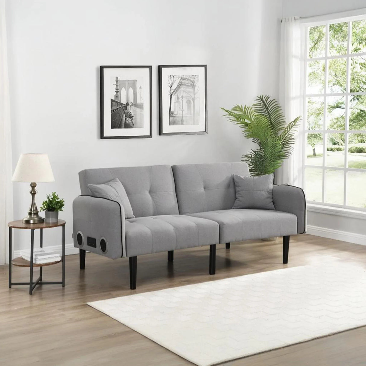 Modern Folding Ottoman Sofa Bed With Stereo System - Gray - Furniture Home Direct