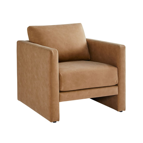 Faux Leather Armchair with Tuxedo Arms Removable Cushion