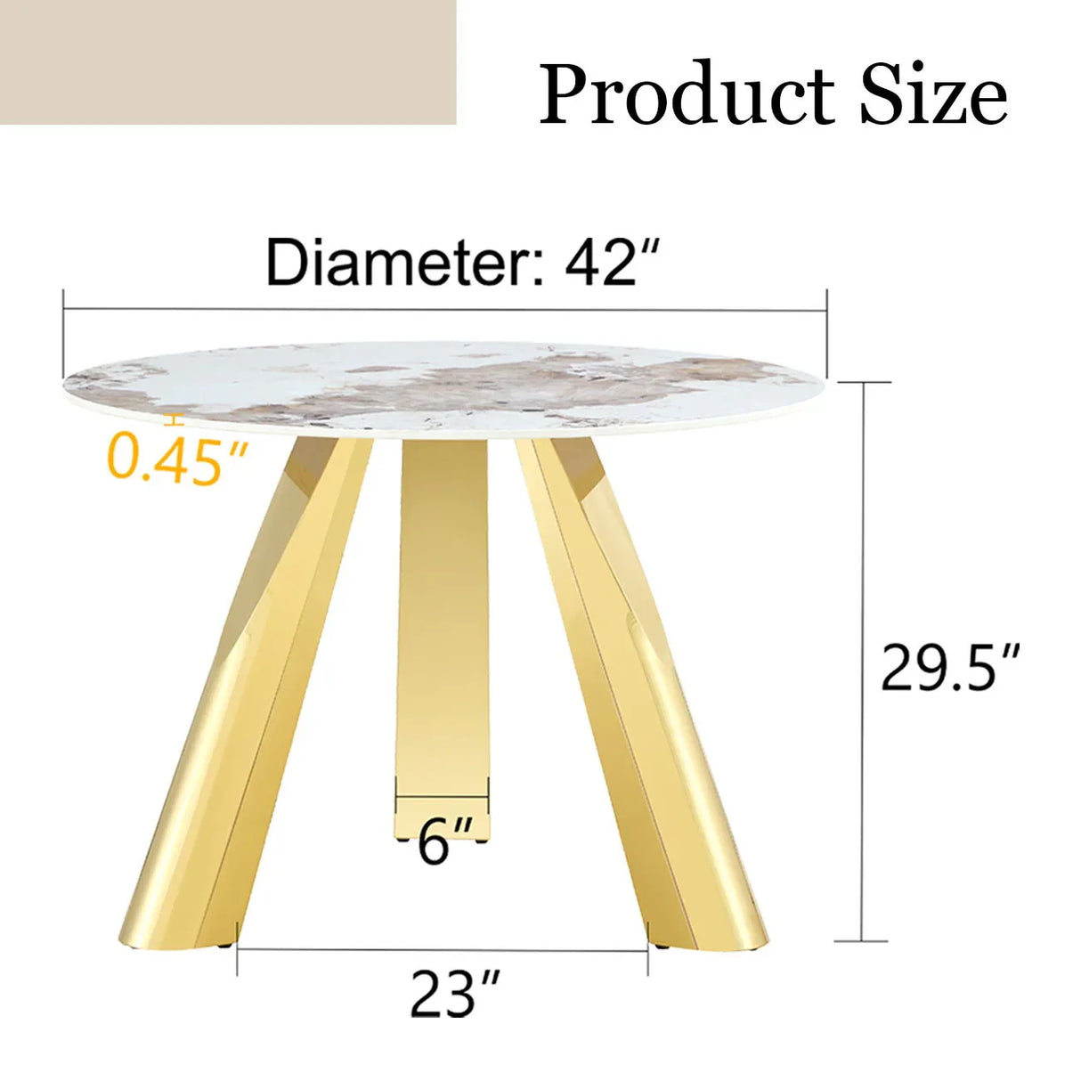 Marble Grained Stone Round Table Three - Legged Round Table With Stainless Steel Plated Legs Natural Healthy And Environmentally Friendly Round Table - Furniture Home Direct
