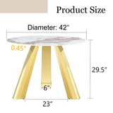 Marble Grained Stone Round Table Three - Legged Round Table With Stainless Steel Plated Legs Natural Healthy And Environmentally Friendly Round Table - Furniture Home Direct