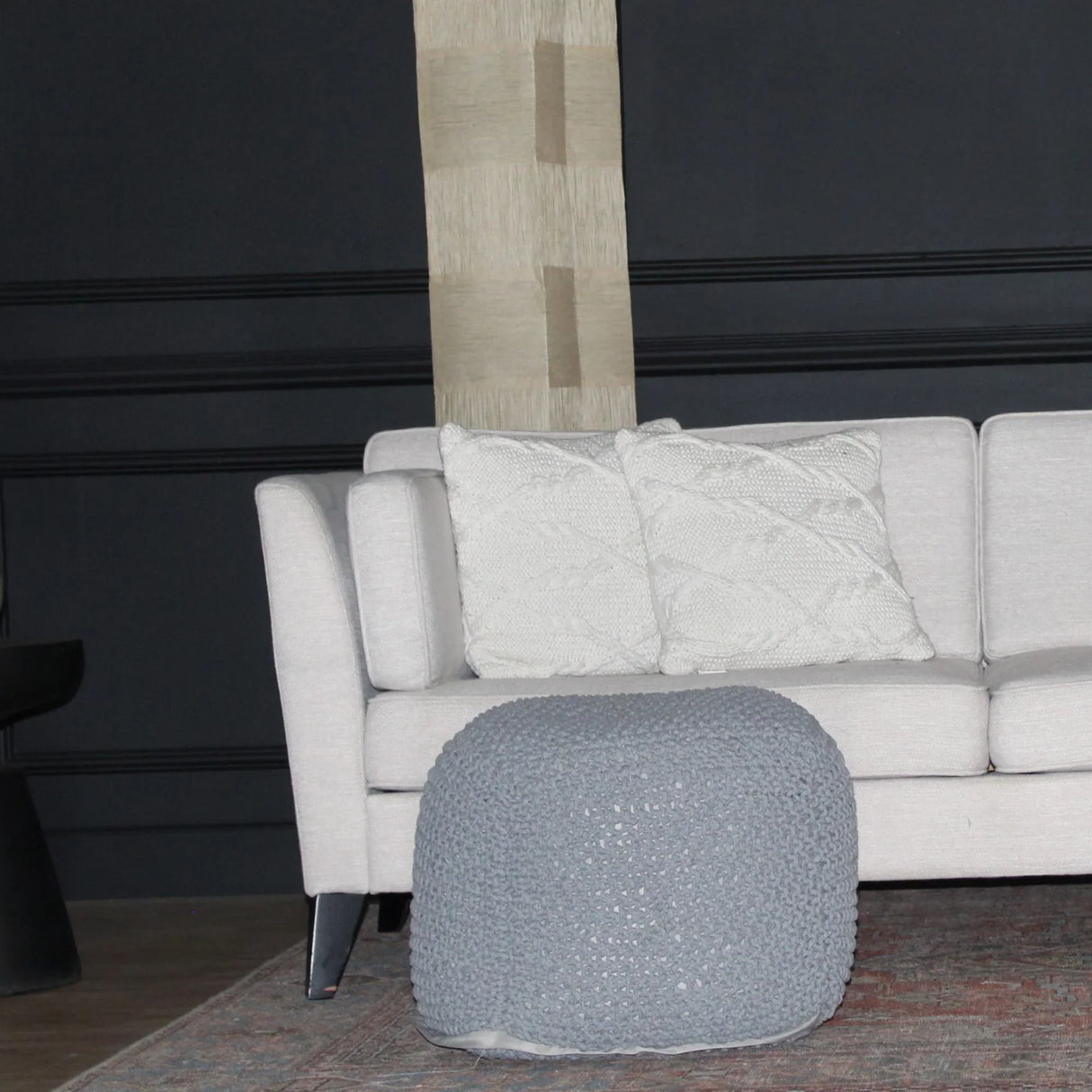 Semi Rounded Pouf, Cable Knitted, Perfect Seating - Furniture Home Direct