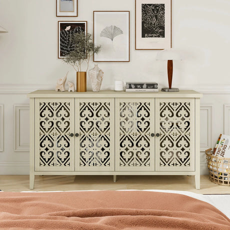 Hollowed Out Cabinet With 4 Doors, American Furniture, Suitable For Bedroom, Living Room, Study - Natural - Furniture Home Direct