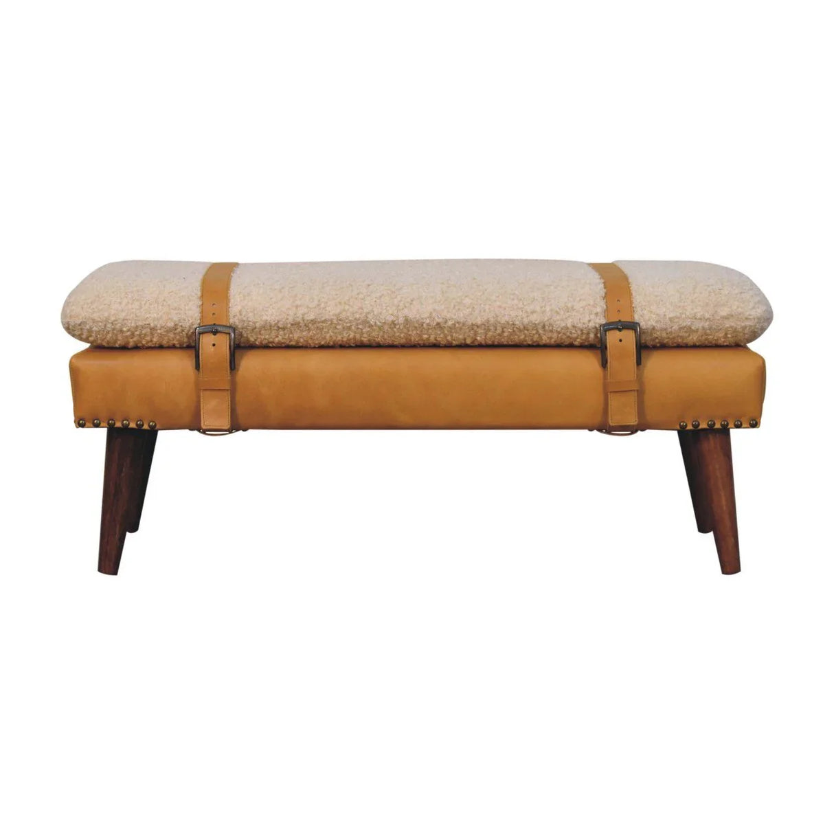 Boucle Leather Bench - Tan - Furniture Home Direct
