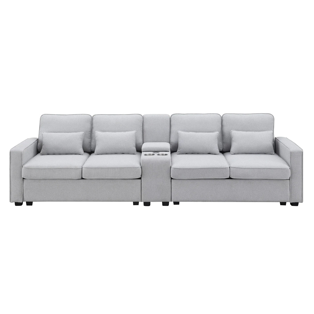 114.2 Sofa With Console 2 Cupholders 2 USB Ports Light Gray - Furniture Home Direct