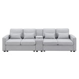 114.2 Sofa With Console 2 Cupholders 2 USB Ports Light Gray - Furniture Home Direct