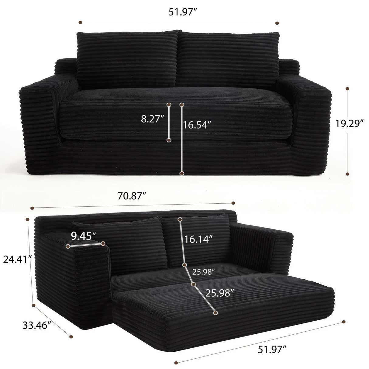 Convertible Loveseat Sofa Bed With Memory Foam & Steel Frame - Furniture Home Direct